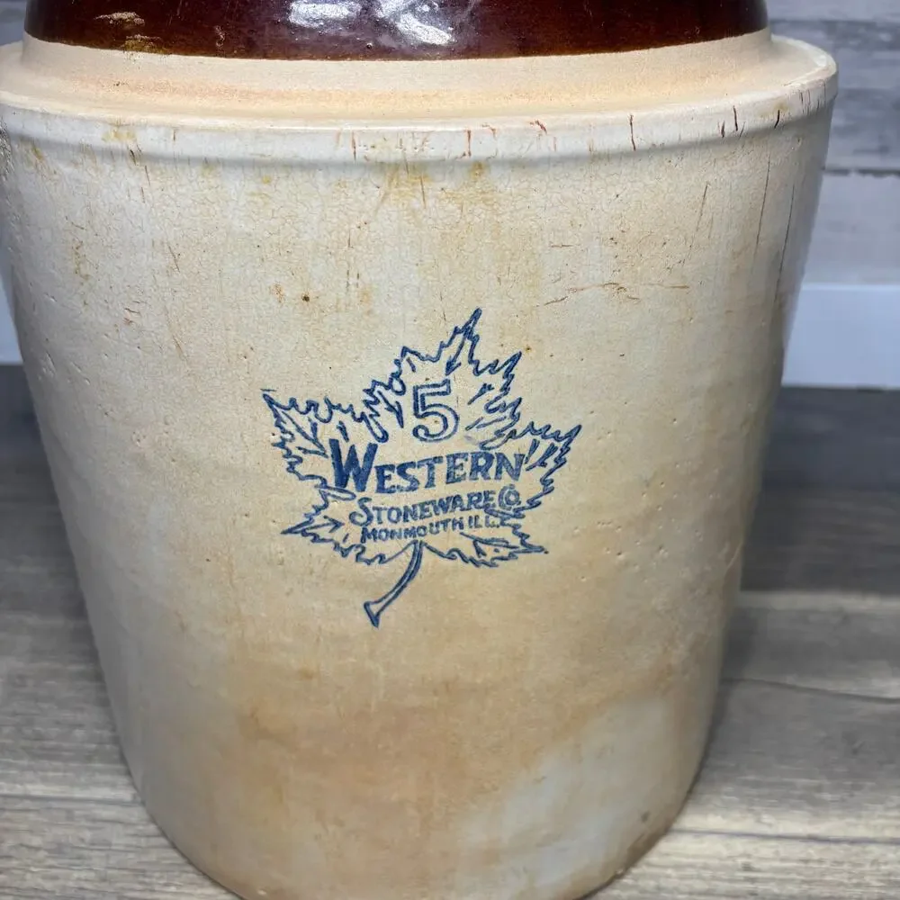 Vintage Western Stoneware 5 Gallon Two Tone Crock Jug